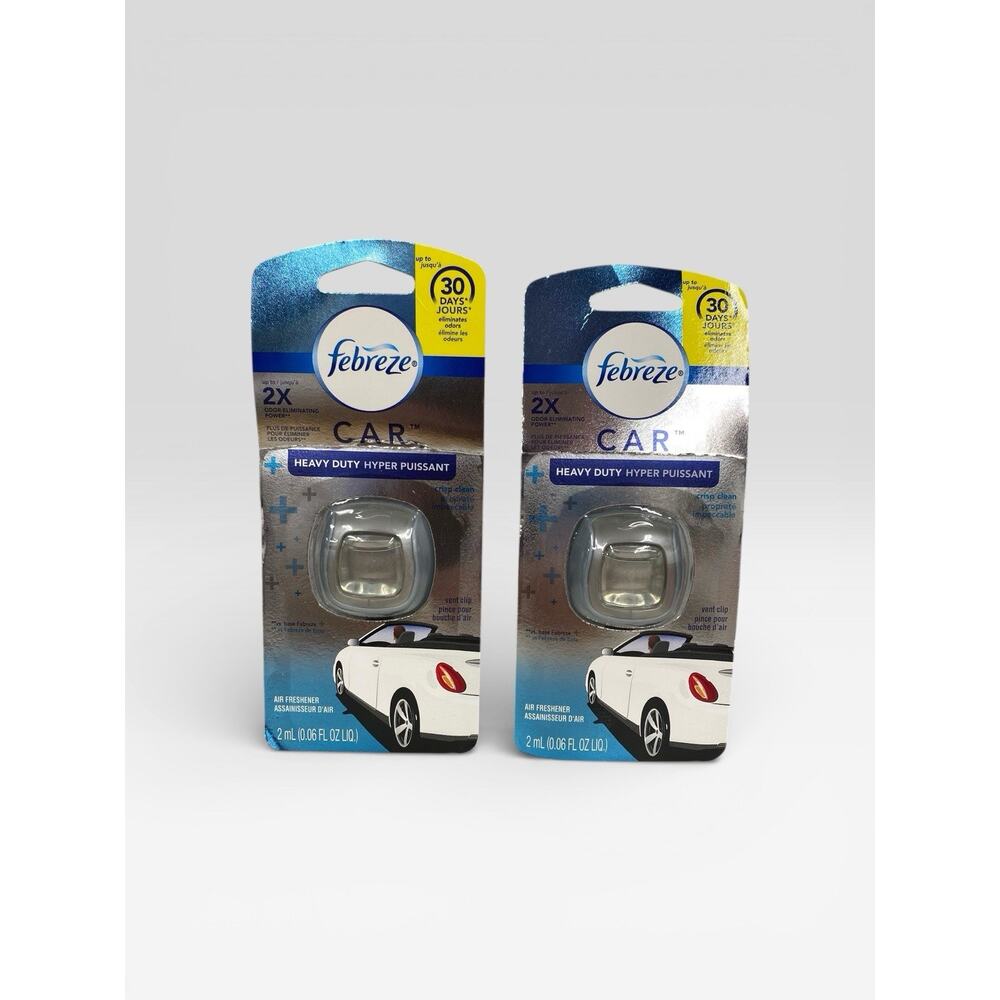 2 Febreze Car Heavy Duty Vent Clip Air Fresheners in the Crisp Clean Scent